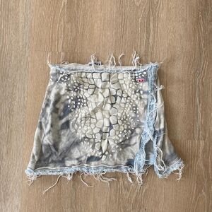 Diesel Alligator Print Bubble Tiedye And Denim Distressed Mini Skirt